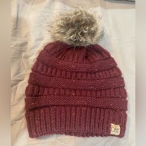 Burgundy red hat toboggan knitted cap
